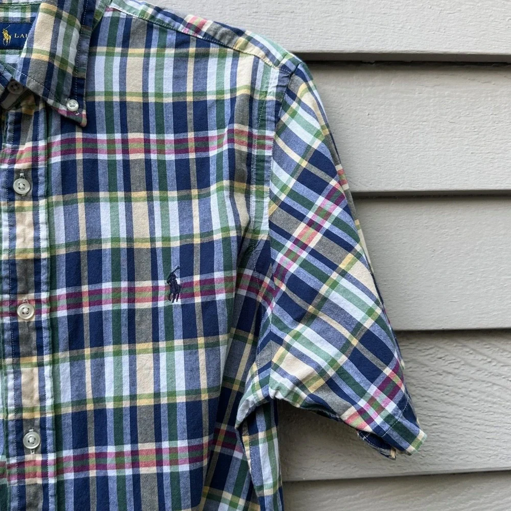 Ralph Lauren Mens Medium Plaid Button Down Short Sleeve Casual Shirt